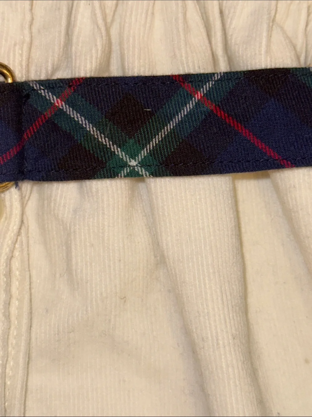 🐎 Ralph Lauren Cream Ruffle Collar Shirt Dress with Plaid Belt 6 months